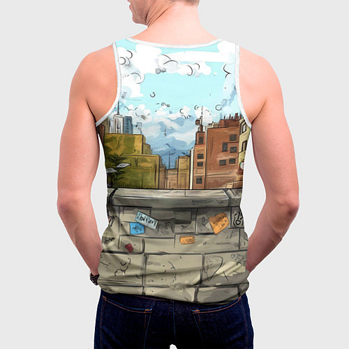 Мужская майка без рукавов Маленький человек-паук в городе / 3D-Белый – фото 4