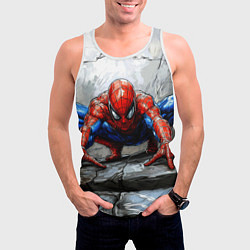 Майка-безрукавка мужская Человек-паук палзет на стене, цвет: 3D-белый — фото 2