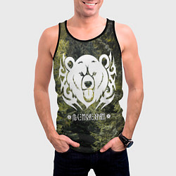 Майка-безрукавка мужская Лес мой храм - дух леса медведь Велес, цвет: 3D-черный — фото 2