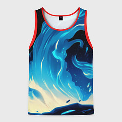 Майка-безрукавка мужская Бело-синее пламя из абстрактных красок, цвет: 3D-красный