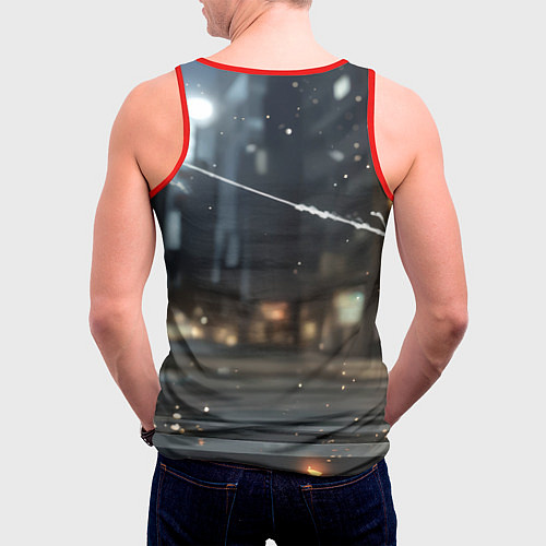 Мужская майка без рукавов Человек-паук запускает паутину / 3D-Красный – фото 4