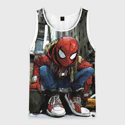Майка-безрукавка мужская Человек-паук в больших кедах, цвет: 3D-белый