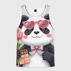 Майка-безрукавка мужская Панда в очках с подарками и с цветами на 8 марта, цвет: 3D-белый
