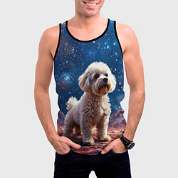 Майка-безрукавка мужская Бишон в космосе, цвет: 3D-черный — фото 2