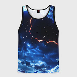 Майка-безрукавка мужская Звезды и молнии в разломе плит, цвет: 3D-черный