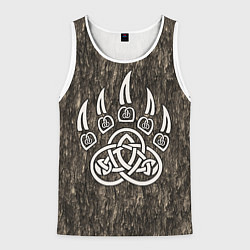 Майка-безрукавка мужская Символ Велеса - лапа медведя в текстуре древа, цвет: 3D-белый