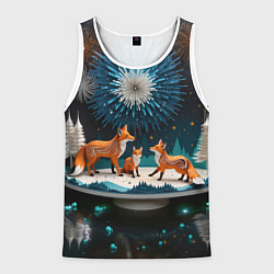 Майка-безрукавка мужская Семья из трех лисиц, цвет: 3D-белый
