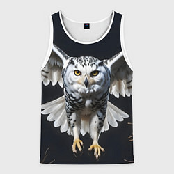Майка-безрукавка мужская Белая сова на темном фоне, цвет: 3D-белый