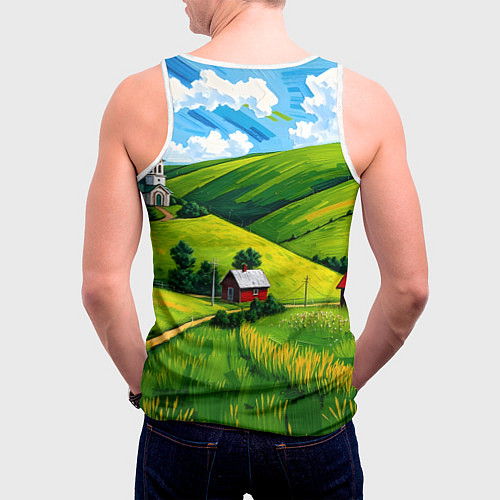 Мужская майка без рукавов Русская деревенька / 3D-Белый – фото 4