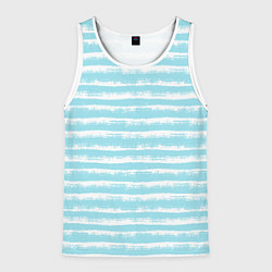 Майка-безрукавка мужская Бело-голубой полосатый паттерн, цвет: 3D-белый