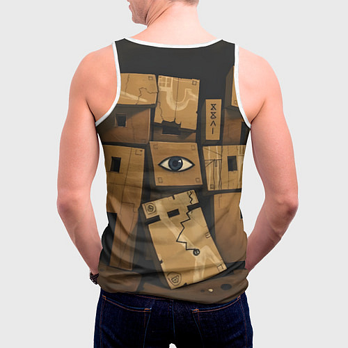Мужская майка без рукавов Коробки и глаз / 3D-Белый – фото 4