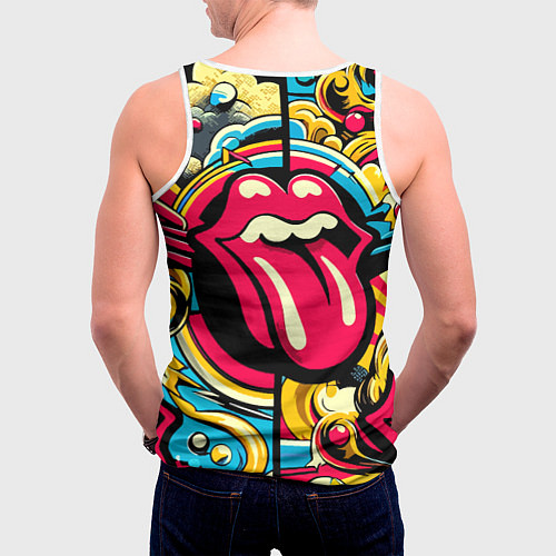 Мужская майка без рукавов Rolling Stones logo - pop art pattern / 3D-Белый – фото 4