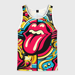 Майка-безрукавка мужская Rolling Stones logo - pop art pattern, цвет: 3D-белый