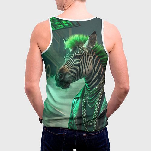 Мужская майка без рукавов Cyperpunk zebra / 3D-Белый – фото 4