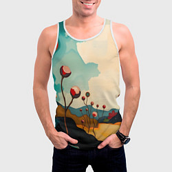 Майка-безрукавка мужская Сюрреалистичный пейзаж с цветами, цвет: 3D-белый — фото 2