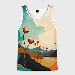 Майка-безрукавка мужская Сюрреалистичный пейзаж с цветами, цвет: 3D-белый
