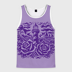 Майка-безрукавка мужская Маяк с розами и корабли, цвет: 3D-белый