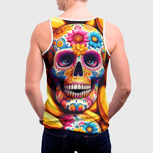 Мужская майка без рукавов Цветочный череп среди бананов - нейроарт / 3D-Белый – фото 4