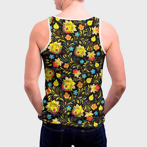 Мужская майка без рукавов Хохлома цветы / 3D-Белый – фото 4