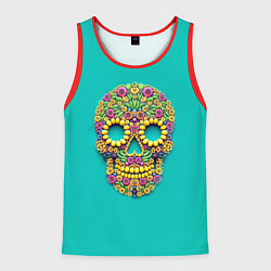 Майка-безрукавка мужская Цветочный череп, цвет: 3D-красный