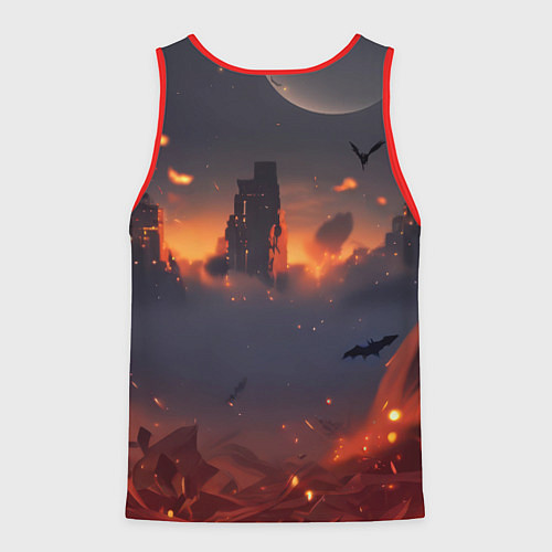 Мужская майка без рукавов Бэтмен - летучие мыши и огонь / 3D-Красный – фото 2