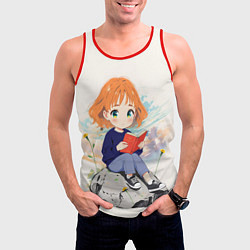 Майка-безрукавка мужская Аниме девушка и книга, цвет: 3D-красный — фото 2