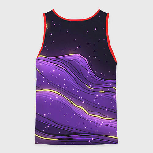 Мужская майка без рукавов Фиолетовая текстура с золотыми звездочками / 3D-Красный – фото 2