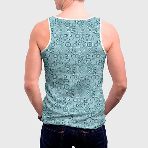 Мужская майка без рукавов Бирюзовый деревенский узор ретро / 3D-Белый – фото 4