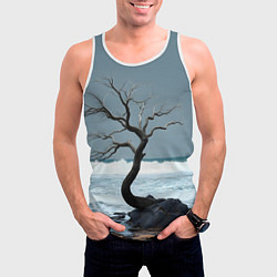 Майка-безрукавка мужская Дерево и море, цвет: 3D-белый — фото 2