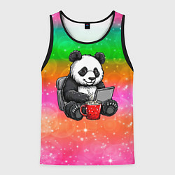 Майка-безрукавка мужская Панда с кофе за ноутом, цвет: 3D-черный