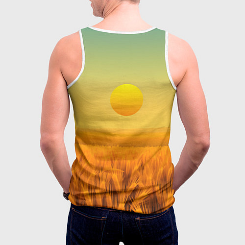 Мужская майка без рукавов Закат над пшеничным полем / 3D-Белый – фото 4