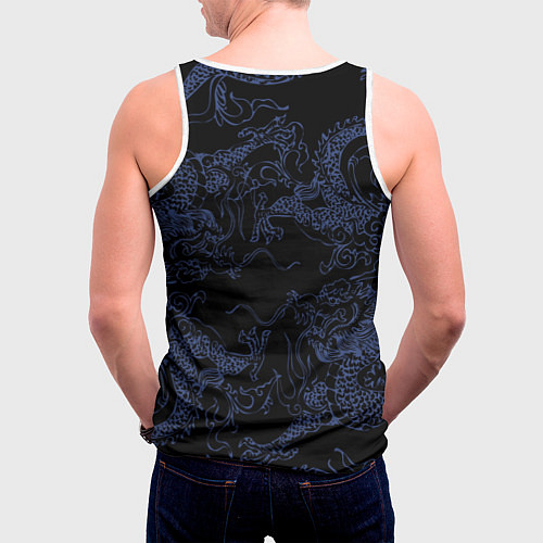 Мужская майка без рукавов Синий дракон на черном / 3D-Белый – фото 4