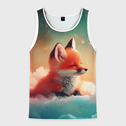 Майка-безрукавка мужская Милый лисенок спит на облаке, цвет: 3D-белый