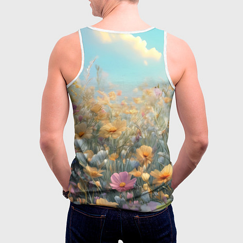 Мужская майка без рукавов Лиса в цветочном поле / 3D-Белый – фото 4