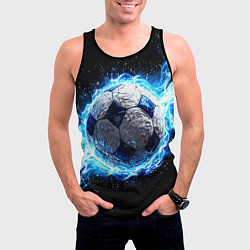Майка-безрукавка мужская Футбольный мяч в синем пламени, цвет: 3D-черный — фото 2