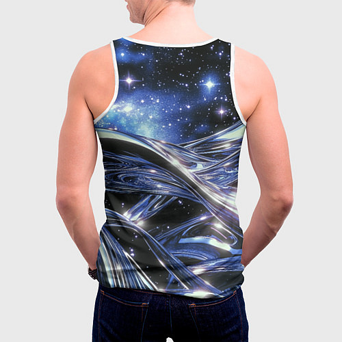 Мужская майка без рукавов Закрученные линии и звезды - космическая абстракци / 3D-Белый – фото 4