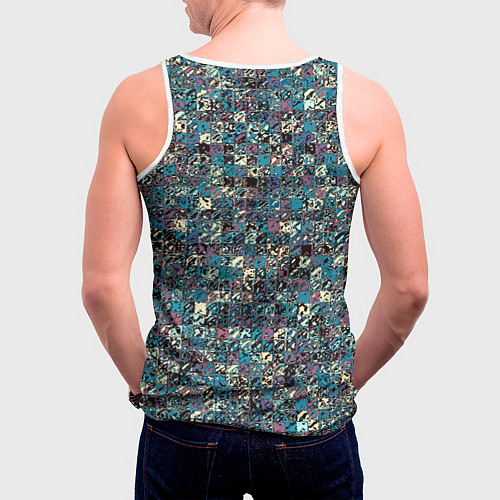 Мужская майка без рукавов Бордово-голубой квадратный паттерн / 3D-Белый – фото 4