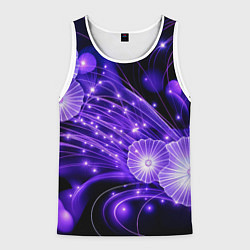 Майка-безрукавка мужская Силуэты цветов на темном фоне - фиолетовое свечени, цвет: 3D-белый