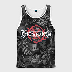Майка-безрукавка мужская Кукрыниксы логотип на фоне гитар, цвет: 3D-белый