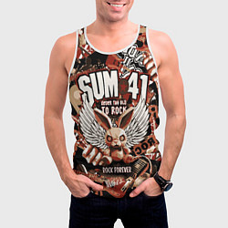 Майка-безрукавка мужская Sum 41 на фоне кролика и гитар, цвет: 3D-белый — фото 2