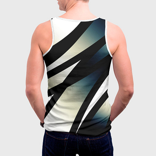 Мужская майка без рукавов Чёрно-белый с синим затемнением полосы / 3D-Белый – фото 4