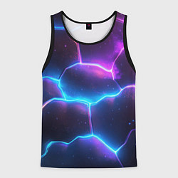 Майка-безрукавка мужская Синие и фиолетовые молнии в разломе, цвет: 3D-черный