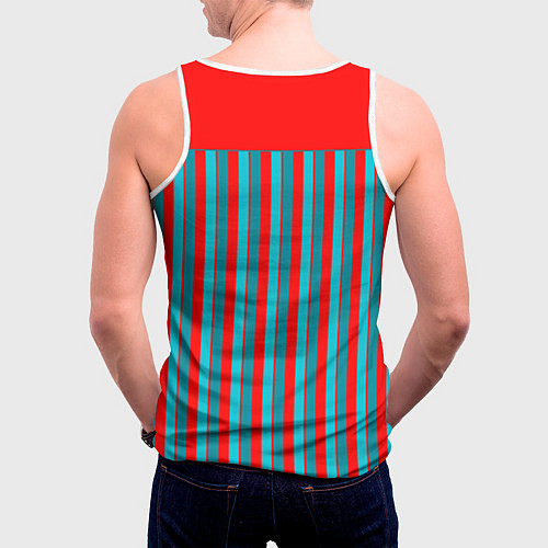 Мужская майка без рукавов Красно синий комбинированный узор с полосами / 3D-Белый – фото 4