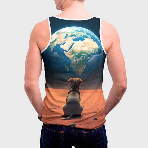 Мужская майка без рукавов Собачка и планета / 3D-Белый – фото 4