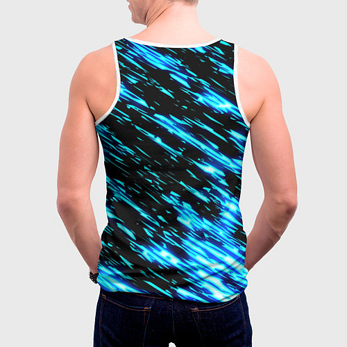 Мужская майка без рукавов Monster energy штрихи голубых неоновых красок / 3D-Белый – фото 4