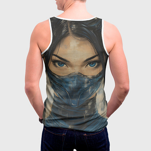 Мужская майка без рукавов Портрет Китаны - Мортал комбат / 3D-Белый – фото 4