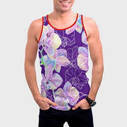 Майка-безрукавка мужская Японские акварельные орхидеи, цвет: 3D-красный — фото 2