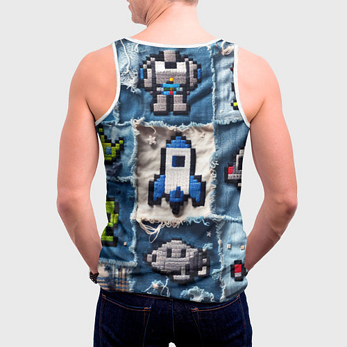 Мужская майка без рукавов Космический пиксельный корабль / 3D-Белый – фото 4