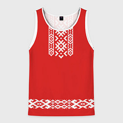 Майка-безрукавка мужская Славянский узор на красном - вышиванка рубаха крас, цвет: 3D-белый