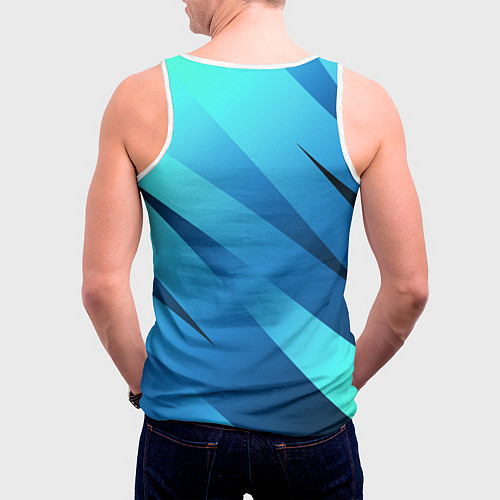 Мужская майка без рукавов Сине-голубой абстрактные полосы / 3D-Белый – фото 4